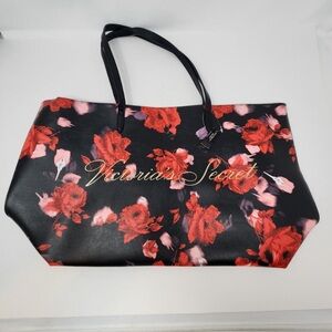Victoria's Secret  Limited Edition Vegan Black Floral Red Rose Tote NWT